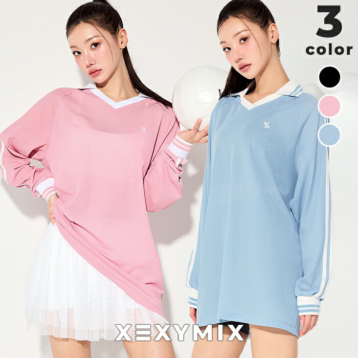 ゼクシィミックス xexymix 長袖 オープンカラー トレーナー ラグランスリーブ ヒップカバー ルーズフィット オーバーフィット トップス スポーツウェア レディース トレーニングウェア フィットネスウェア ジムウェア 普段着 ゼクシーミックス xfl2tl1112