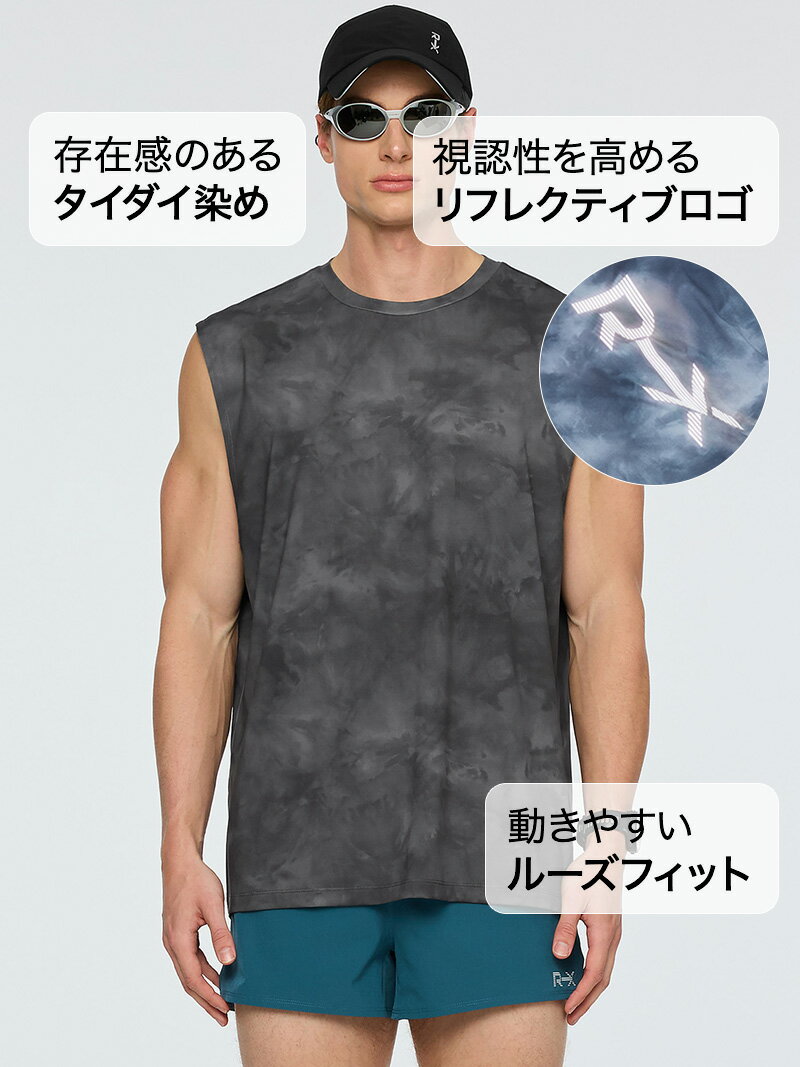 ゼクシィミックス メンズ ノースリーブ ランニングウェア トップス ルーズフィット UVカット 吸汗速乾 接触冷感 タイダイ染め リフレクティブ 夜ラン スポーツウェア トレーニングウェア フィットネスウェア ジムウェア 筋トレ ゼクシーミックス xexymix mens xml2te1010 3