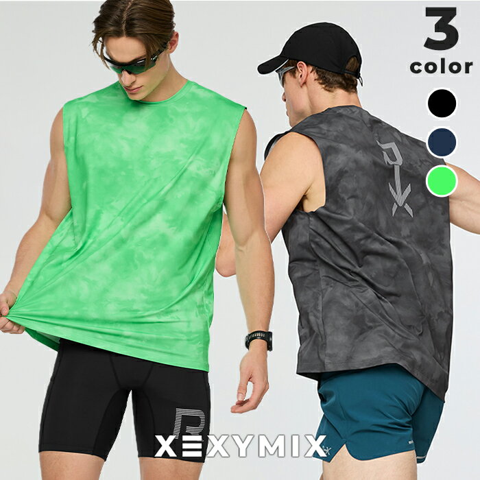 樂天商城 - ゼクシィミックス メンズ ノースリーブ ランニングウェア トップス ルーズフィット UVカット 吸汗速乾 接触冷感 タイダイ染め リフレクティブ 夜ラン スポーツウェア トレーニングウェア フィットネスウェア ジムウェア 筋トレ ゼクシーミックス xexymix mens xml2te1010