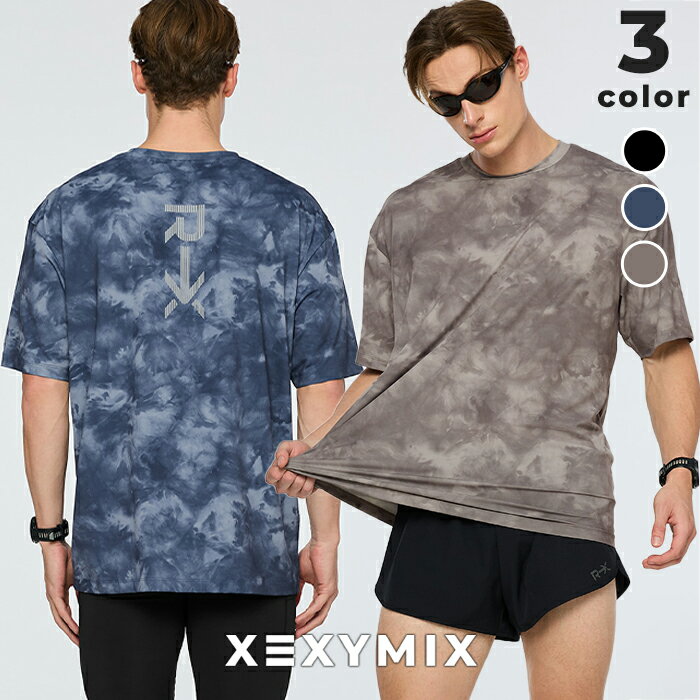 樂天商城 - ゼクシィミックス メンズ 半袖 ランニングウェア トップス ルーズフィット UVカット 吸汗速乾 接触冷感 タイダイ染め リフレクティブ 夜ラン スポーツウェア トレーニングウェア フィットネスウェア ジムウェア 筋トレ ゼクシーミックス xexymix mens xml2ts1002