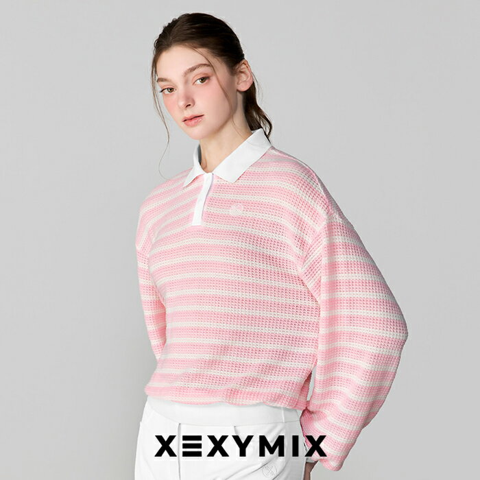 ゼクシィミックス xexymix ゴルフウェア ボーダー ポロ 長袖 レディース GOLF トップス ルーズフィット ニット風 ゴルファー ゴルフ女子 おしゃれ ゴルフ かわいい ゴルフ 普段着 ゼクシーミックス xfl1ql1201