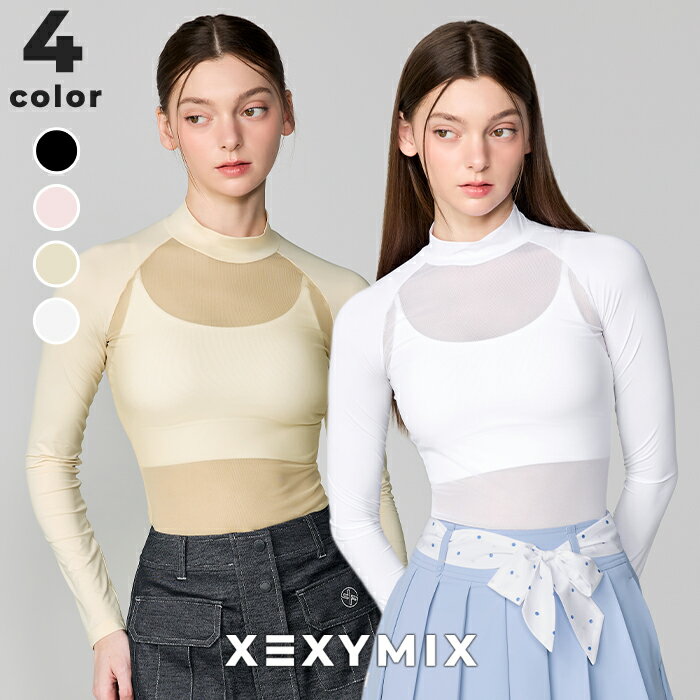 Rakuten - ゼクシィミックス xexymix ゴルフウェア モックネック メッシュ ラグラン ベースレイヤー 長袖 レディース メッシュ 接触冷感 GOLF トップス ゴルファー ゴルフ女子 おしゃれ ゴルフ かわいい ゴルフ ゼクシーミックス xfl1tu1202