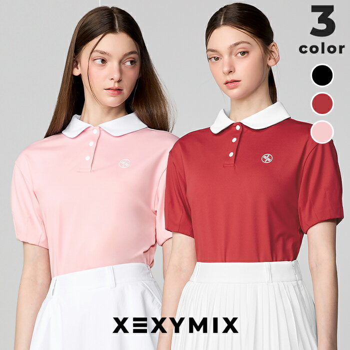 Rakuten - ゼクシィミックス xexymix ゴルフウェア 半袖 ポロシャツ レディース UVカット 配色襟 ボリューム袖 ゴルフ レディース GOLF トップス ゴルファー ゴルフ女子 おしゃれ ゴルフ かわいい ゼクシーミックス xfl2qs1203