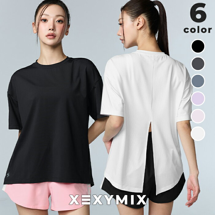 Rakuten - ゼクシィミックス xexymix 半袖 バックスリット入り 2WAY UVカット 接触冷感 ヒップカバー Tシャツ ヨガウェア トップス ピラティスウェア スポーツウェア レディース トレーニングウェア ランニングウェア ジムウェア ゼクシーミックス xfl2ts1006