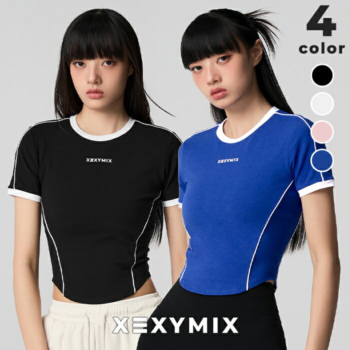 Rakuten - ゼクシィミックス xexymix 半袖 配色パイピング UVカット クロップド丈 Tシャツ ヨガウェア トップス ピラティスウェア スポーツウェア レディース トレーニングウェア ランニングウェア ジムウェア ゼクシーミックス xfl2ts1007