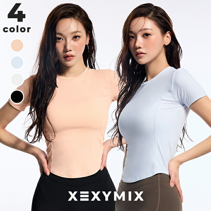 Rakuten - ゼクシィミックス xexymix 半袖 レディース プリンセス 接触冷感 UVカット ピラティスウェア トップス クロップド丈 ヨガウェア かわいい スポーツウェア スタイルアップ フィットネスウェア ジムウェア ランニングウェア フィットネスウェア ゼクシーミックス xfl2ts1010