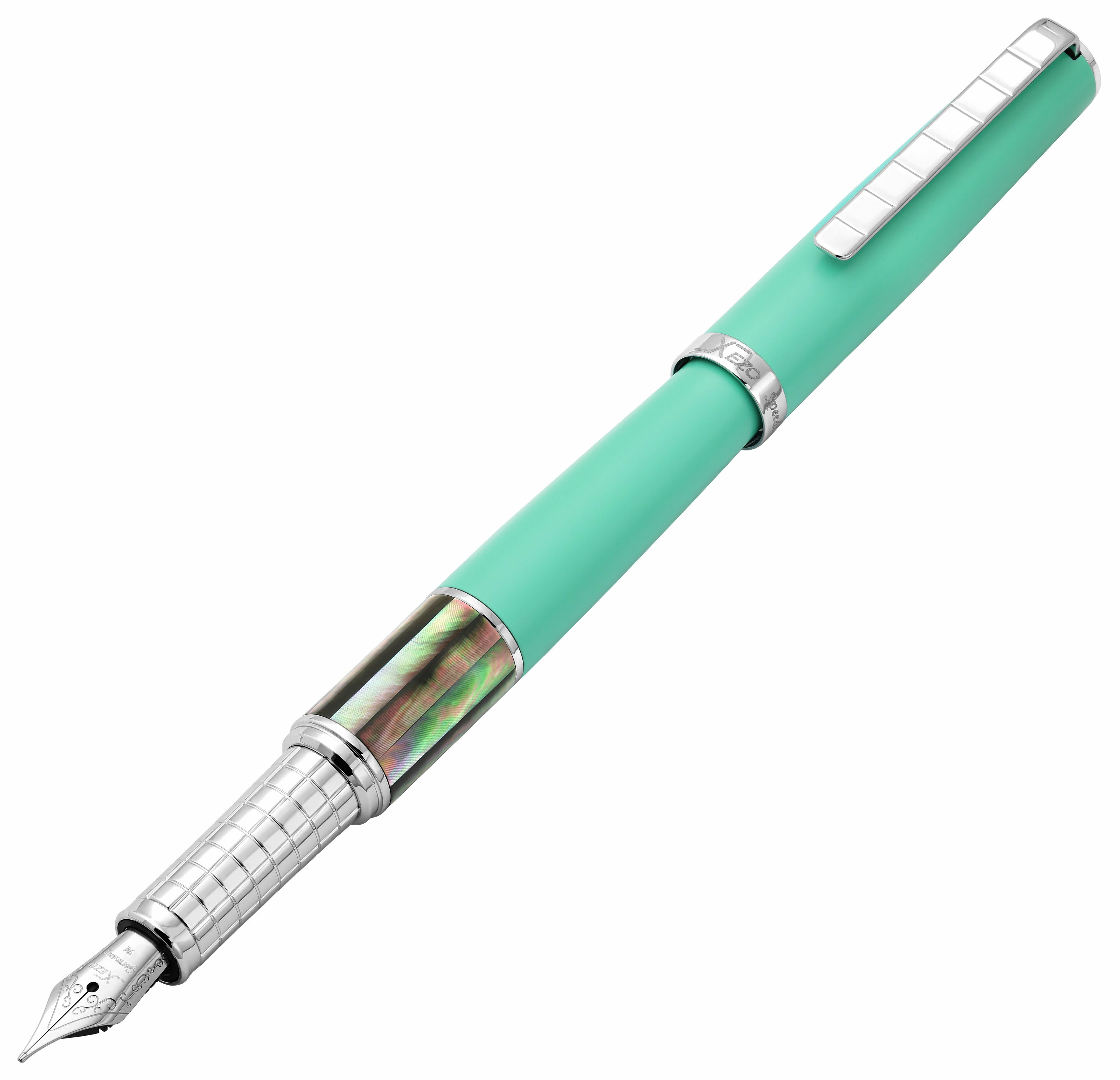 【Xezo公式ショップ】全世界500本限定　万年筆 Speed Master White スピードマスター AQUA GREEN　FM-BC　アメリカ製　送料無料 ブラックパール　天然真珠層　天然素材　誕生日 記念日 ギフト Xezo ハンドメイド ゼゾ　パステルグリーン　高級ペン　母の日　父の日