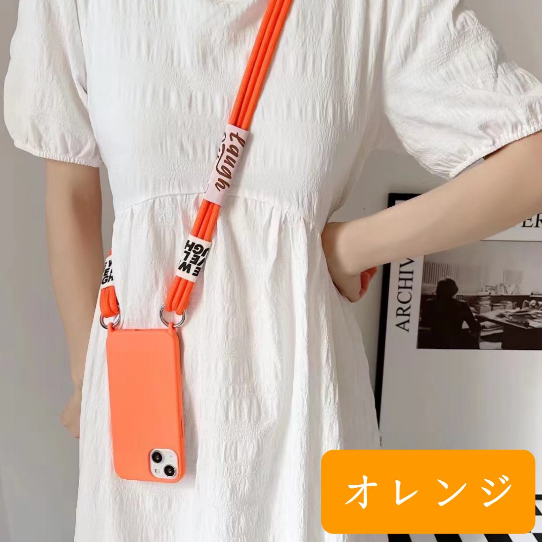 マルニ フォンケース オレンジ PVC スマホ ストラップ メンズ レディース 全機種対応 スマホケース 本革 【まるっと スマホショルダー 】 S