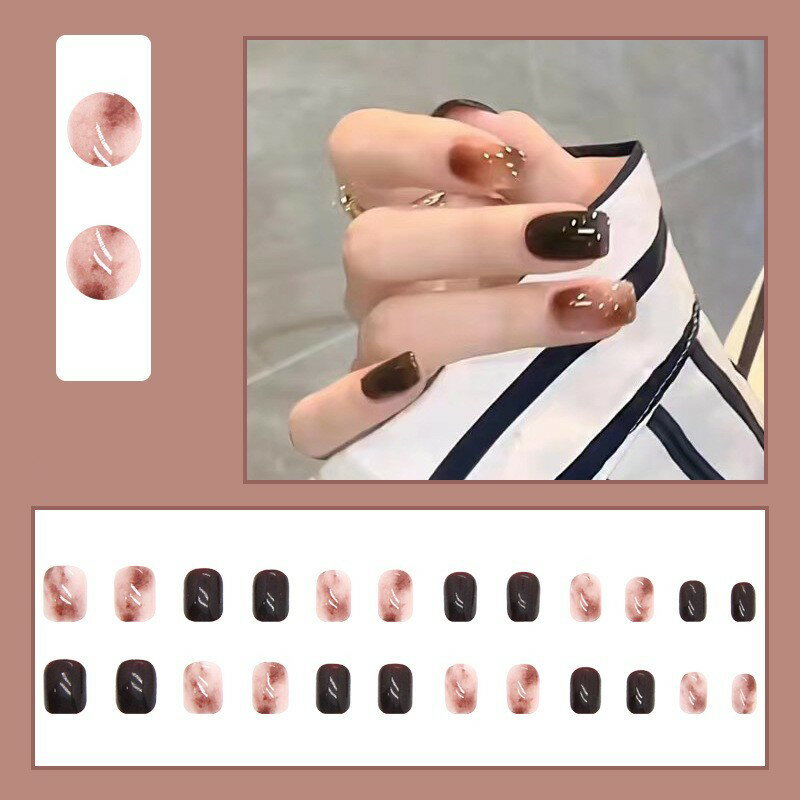 エントリーで全品P10倍／ ネイルチップ ショート ブラウン ゴールド オイル感 飾り付け 個性的 レディース 高級感 優しい おうちネイル アートおしゃれ アート 美しい 秋 冬 披露宴 成人式 デート 卒業式 紅葉狩り 遊園地 送料無料 大人気 付け爪 つけ爪 貼るネイル