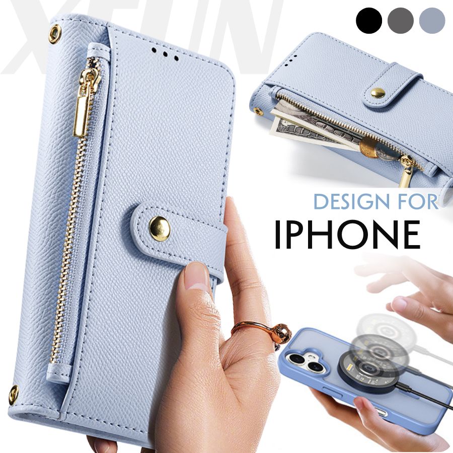 【厳選｜上級モデル】iPhone 16 手帳型ケース 本革 マグネット iPhone16 ケース ワイヤレス充電 iPhone 16 Pro ケース Magsafe スタンド カード iPhone 16 カバー チャック ファスナー ストラップ付き 手帳 高級 ビジネス 耐久 本革 プレミアム レザー ブランド