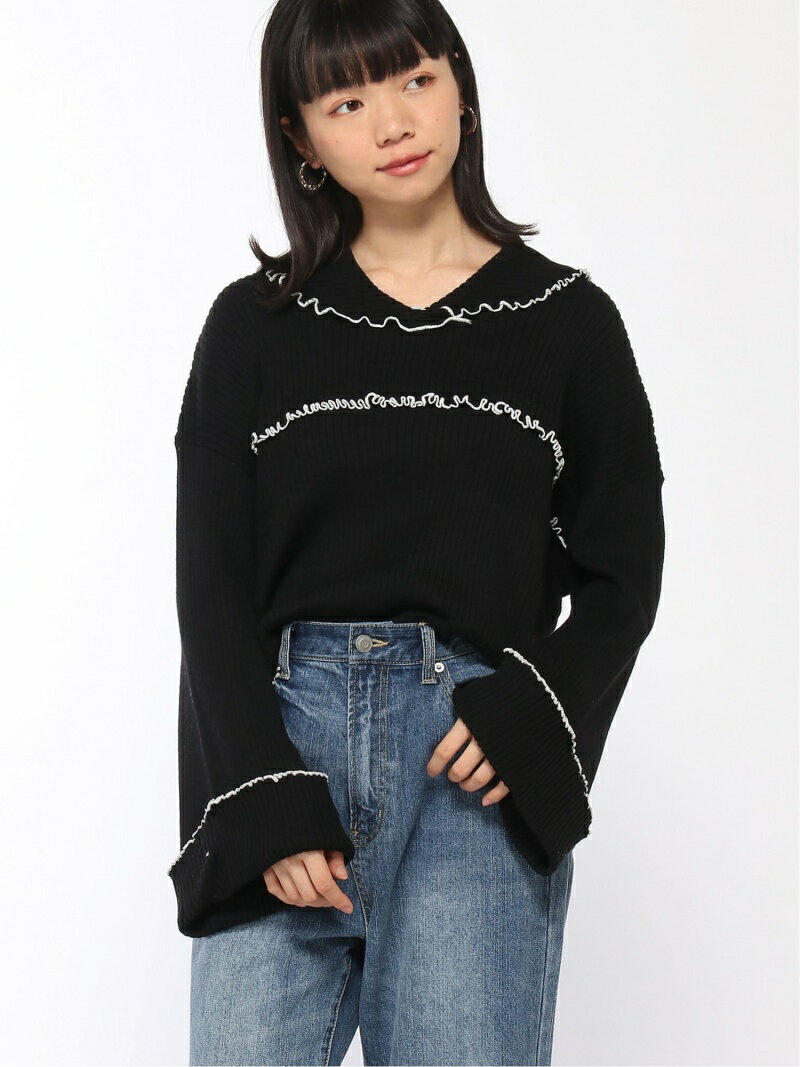 [Rakuten Fashion]【SALE／30%OFF】LETTUCE EDGE KNIT TO X-girl エックスガール ニット 長袖ニット ブラック ホワイト イエロー【RBA_E】【送料無料】