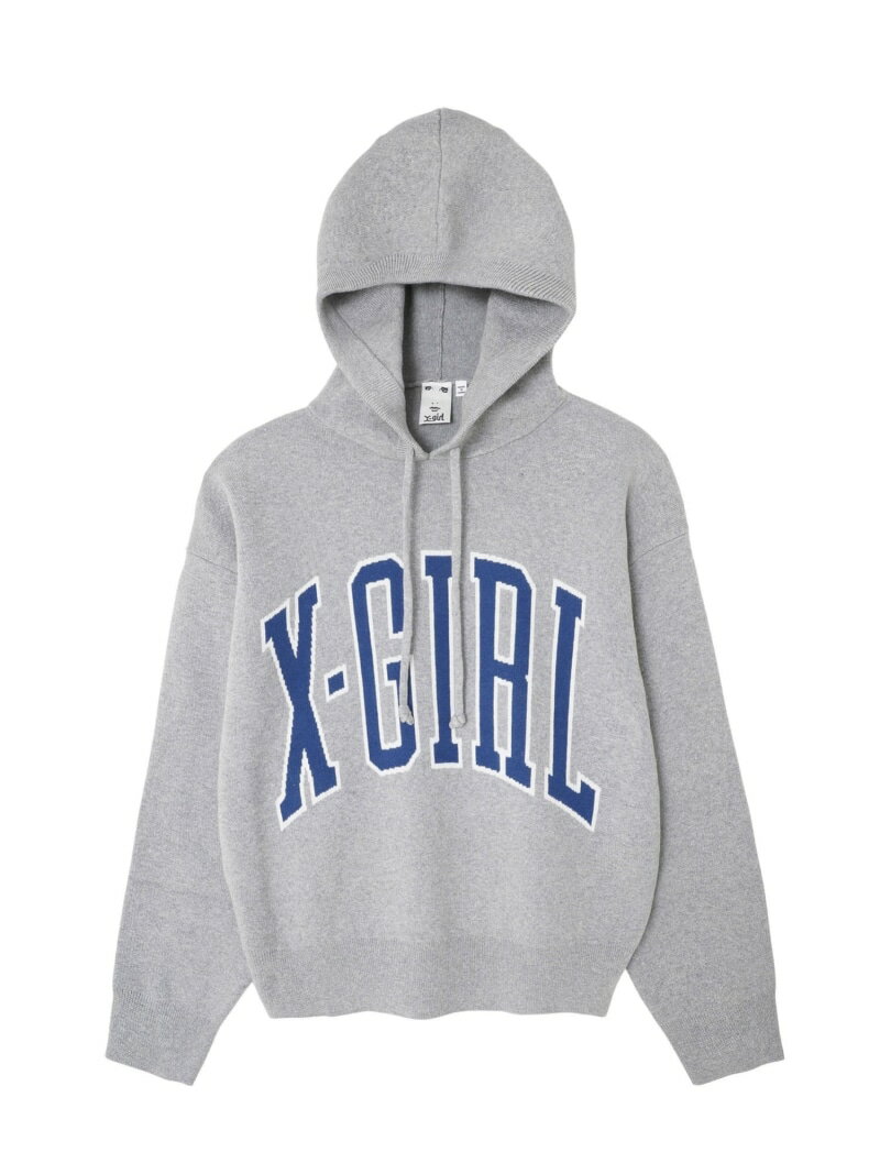 楽天X-girl／エックスガールCOLLEGE LOGO KNIT HOODIE パーカー X-girl X-girl エックスガール トップス パーカー・フーディー グレー ネイビー カーキ【送料無料】[Rakuten Fashion]