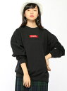 X-GIRL x RUSSELL BOX LOGO CREW SWEAT TOP X-girl エックスガール カットソー スウェット ブラック ピンク ホワイト イエロー【送料無料】[Rakuten Fashion]