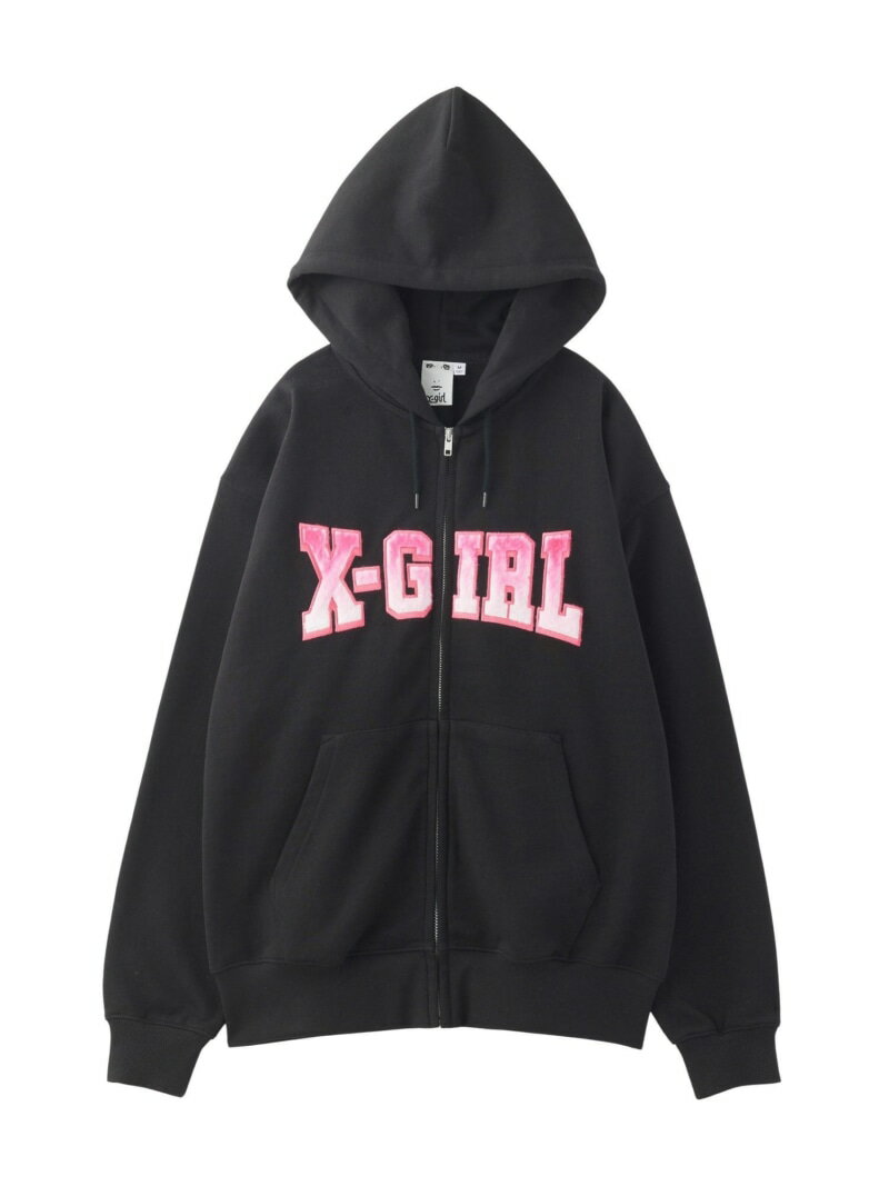 FAUX FUR LOGO ZIP UP SWEAT HOODIE X-girl エックスガール トップス パーカー・フーディー ブラック ホワイト*