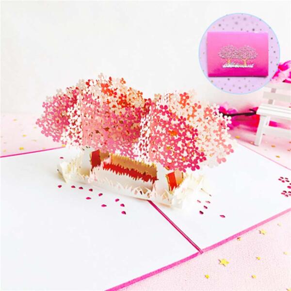 桜並木　立体切り絵　グリーティングカード　ポップアップカード