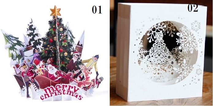 メリークリスマス　立体切り絵　グリーティングカード　ポップアップカード