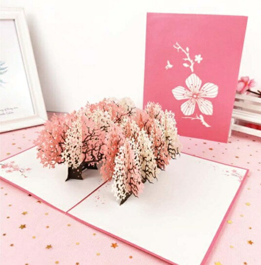 桃並木 ポップアップカード 入学式 卒業式 お祝い 立体切り絵 グリーティングカード/桃李满天下 3D立体贺卡