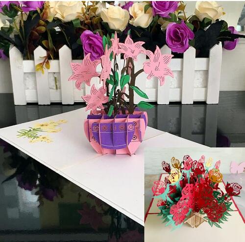 花かご　立体切り絵　グリーティングカード　ポップアップカード