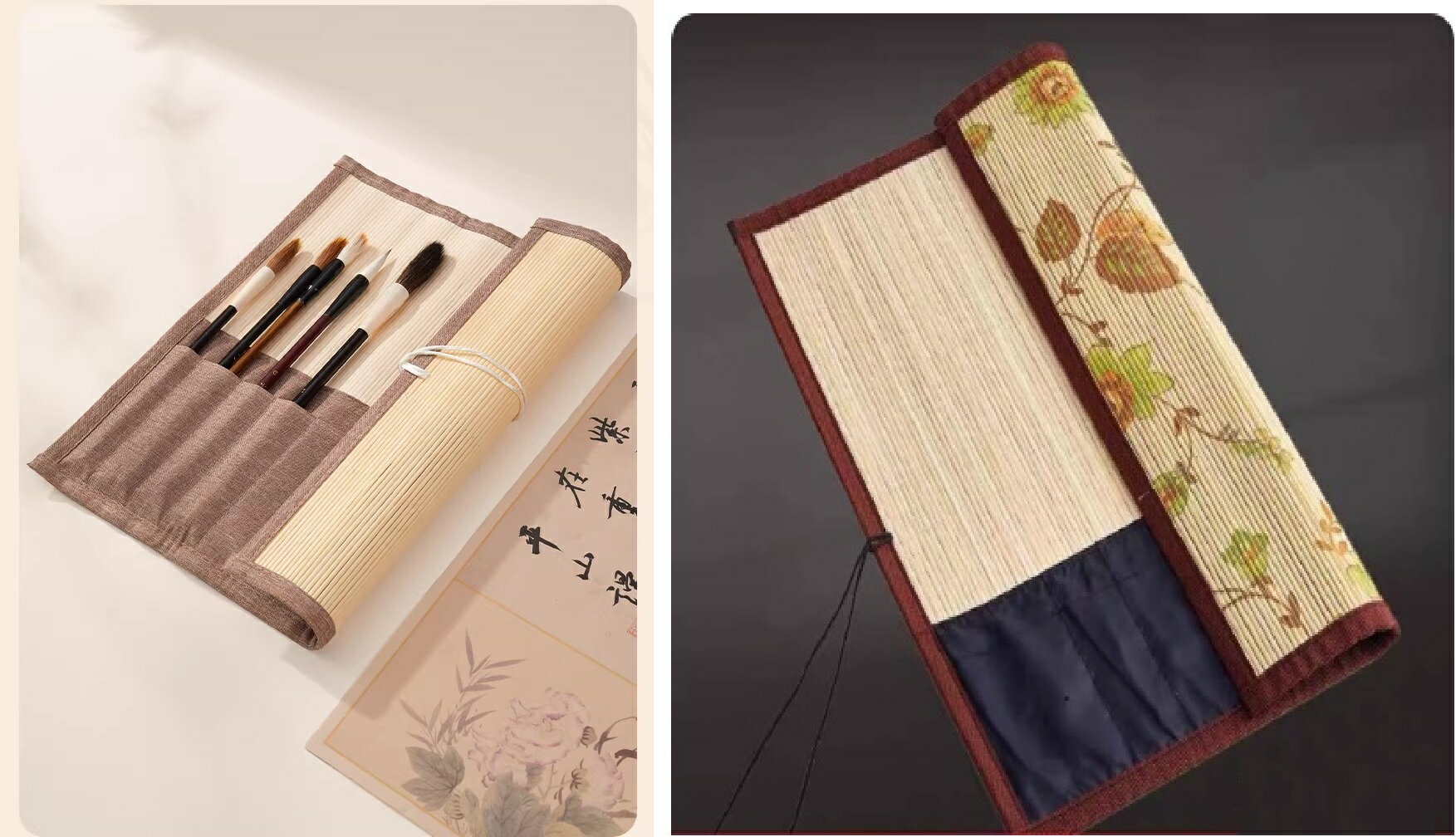 Rakuten - 麻布の筆巻き　携帯用書道筆巻き　竹製筆巻き学生用筆入れ/麻布毛笔笔帘　可携式书法毛笔卷　竹笔帘学生笔袋