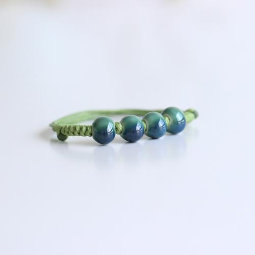 手織り紐　高温セラミックビーズブレスレット　陶器ブレスレット