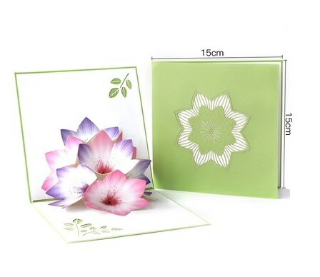 蓮　もみじ　薔薇　お花の立体切り絵　グリーティングカード　ポ