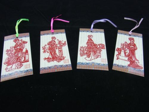 切り絵のしおり　民俗　紅楼夢人物　4枚セット