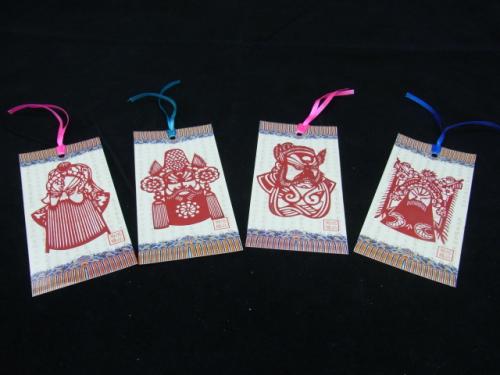 切り絵のしおり　中国文化　京劇お面2　4枚セット