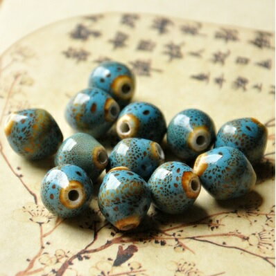 乐天商城 - 陶器ビーズ 16 x 14mm　 中国景徳鎮diyセラミックビーズ　中国結びパーツ（1個）