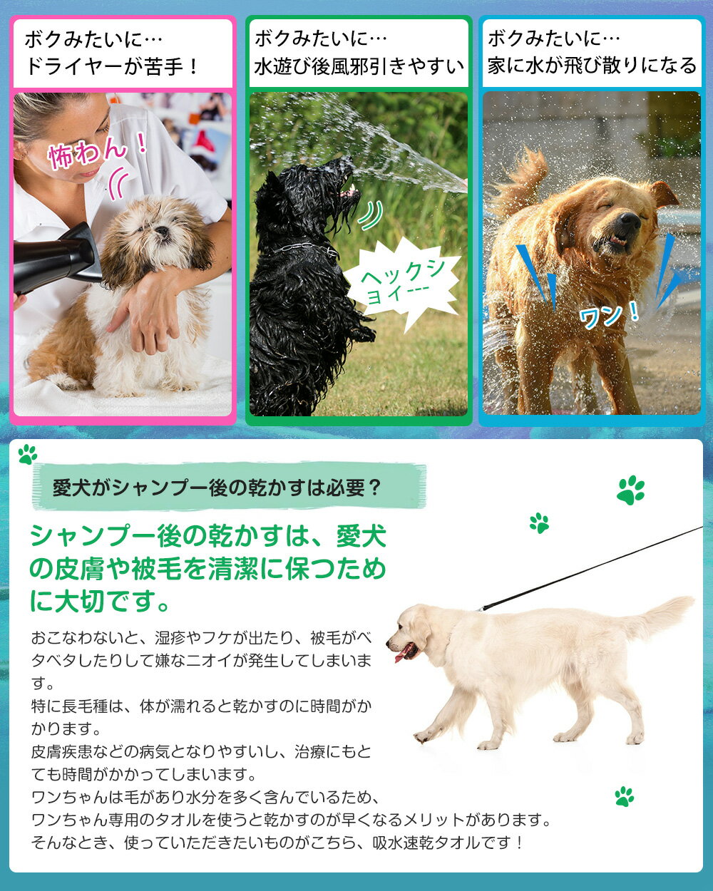 【SS前4時間10％OFFクーポン】ペット タオル ペット用タオル【吸水力アップ！】犬用タオル ペット用品 吸水速乾 マイクロファイバー 吸水タオル バスタオル 体拭きタオル 色選択可 2