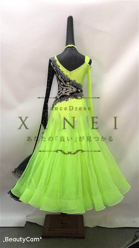 【受注生産・セミオーダー】社交ダンスドレス　ダンス衣装　発表会　ステージ衣装　モダンドレス　ラテンドレス　スカート　競技用　デモ用　練習用　ワルツドレス　ワンピース　パーティードレス　ダンスウエア　トップス　スタンダードドレス　MK029　【XINEI】