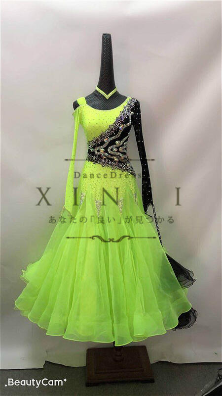 【受注生産・セミオーダー】社交ダンスドレス　ダンス衣装　発表会　ステージ衣装　モダンドレス　ラテンドレス　スカート　競技用　デモ用　練習用　ワルツドレス　ワンピース　パーティードレス　ダンスウエア　トップス　スタンダードドレス　MK029　【XINEI】