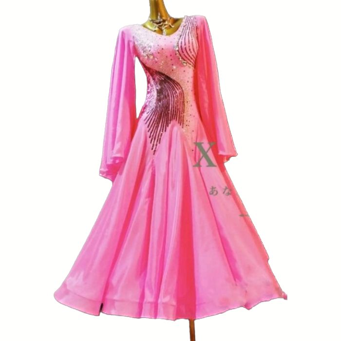 【受注生産・セミオーダー】社交ダンスドレス　ダンス衣装　発表会　ステージ衣装　モダンドレス　ラテンドレス　スカート　競技用　デモ用　練習用　ワルツドレス　ワンピース　パーティードレス　ダンスウエア　トップス　スタンダードドレス　MK095　【XINEI】