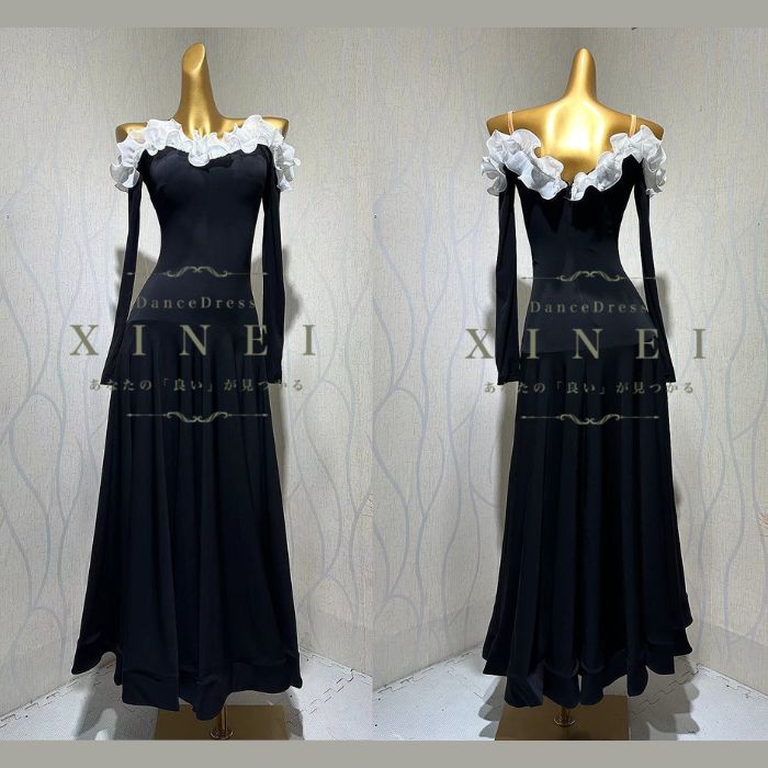 【受注生産・セミオーダー】社交ダンス　社交ダンスドレス　ダンス衣装　発表会　ステージ衣装　モダンドレス　ラテンドレス　スカート　競技用　デモ用　練習用　ワルツドレス　ワンピース　パーティードレス　ダンスウエア　トップス　パーティードレス　MP258 【XINEI】