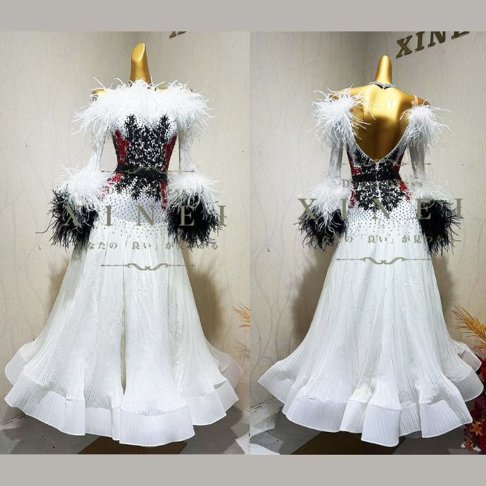 【受注生産・セミオーダー】社交ダンス　ドレス　ダンスドレス　ダンス衣装　発表会　ステージ衣装　モダンドレス　ラテンドレス　スカート　競技用　デモ用　練習用　ワンピース　パーティードレス　ダンスウエア　トップス　スタンダードドレス　MK381　【XINEI】