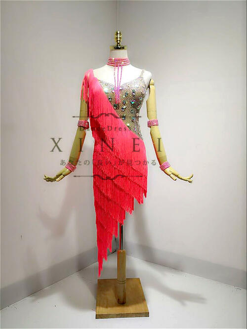 【受注生産・セミオーダー】社交ダンスドレス　ダンス衣装　発表会　ステージ衣装　モダンドレス　スカート　競技用　デモ用　練習用　ワルツドレス　ワンピース　　ダンスウエア　トップス　パーティードレス　ラテンドレス　LK009　【XINEI】