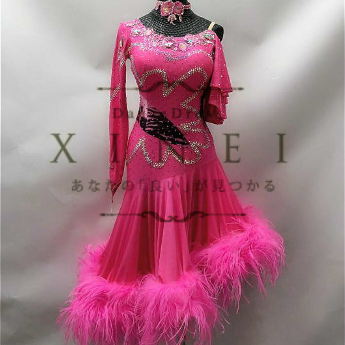 【受注生産・セミオーダー】社交ダンスドレス　ダンス衣装　発表会　ステージ衣装　モダンドレス　スカート　競技用　デモ用　練習用　ワルツドレス　ワンピース　　ダンスウエア　トップス　パーティードレス　ラテンドレス　LK011　【XINEI】(4)