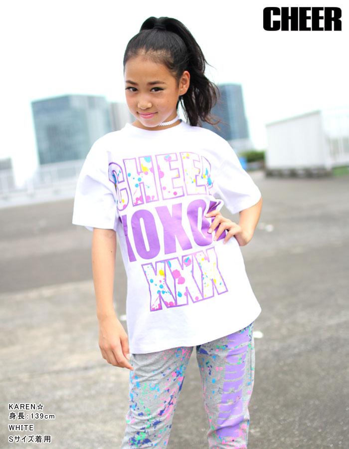 メール便可 Tシャツ ゆったり 【CHEER】[チアー] ペイント風 ロゴプリント BIG TEE【ダンス ヒップホップ 大きめ チア ロゴ ダンスふくや レッスン着 ペンキ 半袖 レディース キッズ ジュニア 韓国 子供服 おしゃれ かわいい】【ビッグ T】