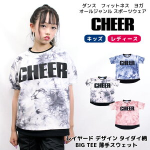 ポイント最大5倍　メール便可 Tシャツ 大きめ 【CHEER】[チアー] レイヤード デザイン タイダイ柄 BIG TEE 薄手 スウェット 【ミニ裏毛 ダンス 衣装 ヒップホップ ビッグシルエット チア レッスン着 レディース キッズ ジュニア 韓国 子供 おしゃれ かわいい】【ビッグ T】