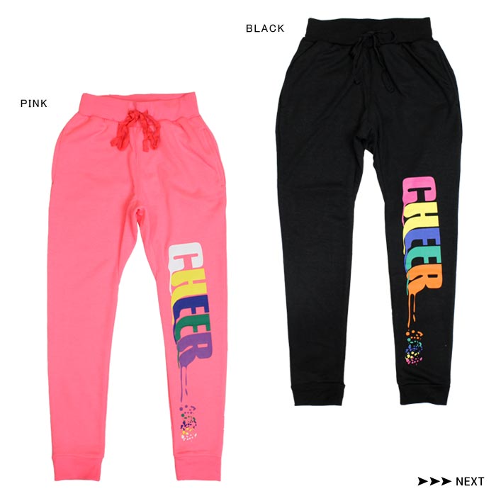 ポイント最大10倍　スウェット ロングパンツ【CHEER】[チアー] カラフル ペイント ロゴ スウェット パンツ【裏毛 ダンス 衣装 ヒップホップ チア おしゃれ かわいい ペンキ レッスン レディース ストレート スリム テーパード ジョガーパンツ 韓国 子供服】