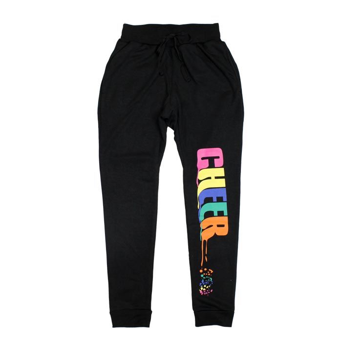 ポイント最大10倍　スウェット ロングパンツ【CHEER】[チアー] カラフル ペイント ロゴ スウェット パンツ【裏毛 ダンス 衣装 ヒップホップ チア おしゃれ かわいい ペンキ レッスン レディース ストレート スリム テーパード ジョガーパンツ 韓国 子供服】