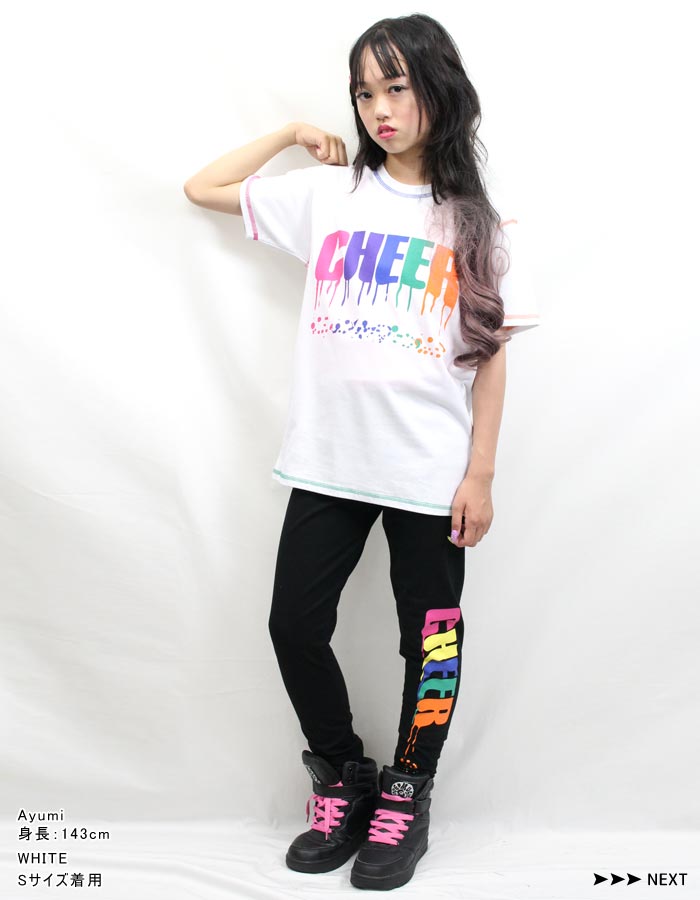 ポイント3倍　メール便可 Tシャツ 大きめ 【CHEER】[チアー] カラフル ペイント ロゴ プリント BIG TEE【ダンス 衣装 ヒップホップ ビッグシルエット ゆったり チア レッスン着 ロゴ レディース キッズ ジュニア 韓国 子供服 おしゃれ かわいい】【ビッグ T】