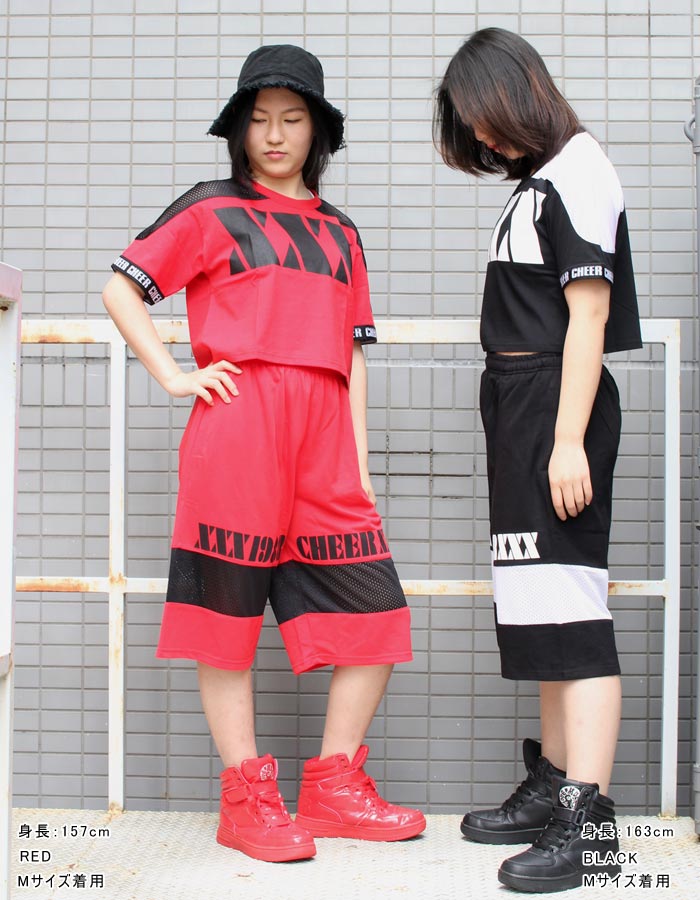 【30%OFF セール】ショート丈 Tシャツ 【CHEER】[チアー] メッシュ 切り替え ロゴ 半袖 ショート トップス【キッズ ダンス 衣装 ヒップホップ へそ出し チア TEE キッズ レッスン着 レディース 韓国 k-pop 子供服 かわいい】【ショート丈T】 xing-10003943 ダンス&フィットネス CHEER サンプル画像2