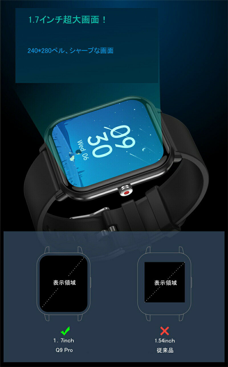 スマートウォッチ 心拍数 1.7インチ超大画面 腕時計 レディース 歩数計 スマートウォッチ メンズ 5色展開 IP68防水 GPS連携 Line 着信通知 睡眠検測 GPS連携 日本語 プレゼント iphone&android 送料無料