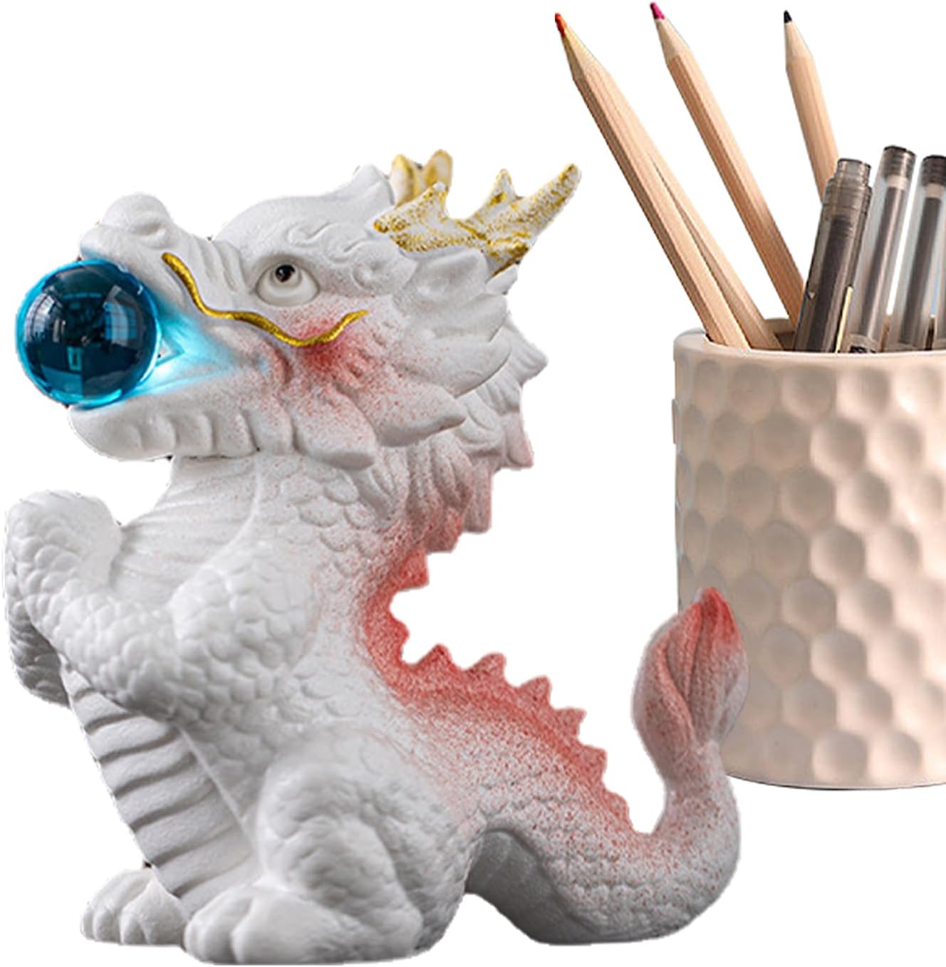 縁起の良いドラゴンパールプレイ像、伝統的なセラミックドラゴンの彫刻、デスクトップ装飾用の干支マス..