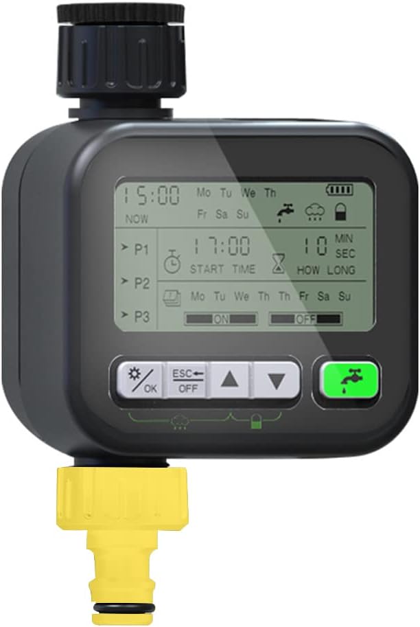 自動花水やり装置, ガーデニング 灌漑タイマー 自動散水器 ガーデン バルコニー 雨感知制御 インテリジェント灌漑システム コントローラー 3プログラム設定 チャイルドロック付