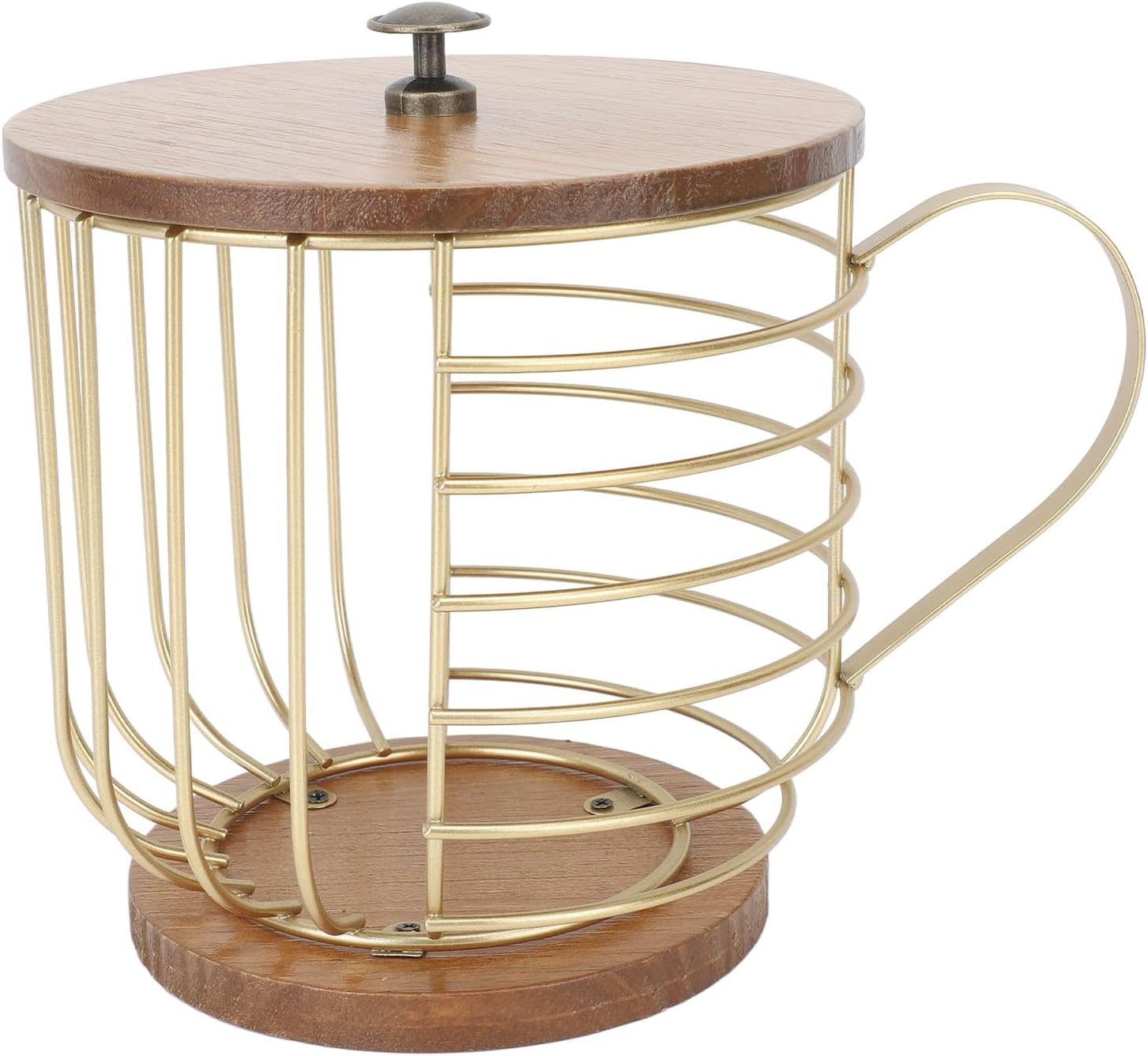 大容量コーヒーポッドホルダー 木製ベース付き - 耐久性のある鉄構造、キッチン卓上、コーヒーバッグ、濃縮コーヒーカプセル用の省スペースコーヒーバーオーガナイザー ゴールド 蓋付き