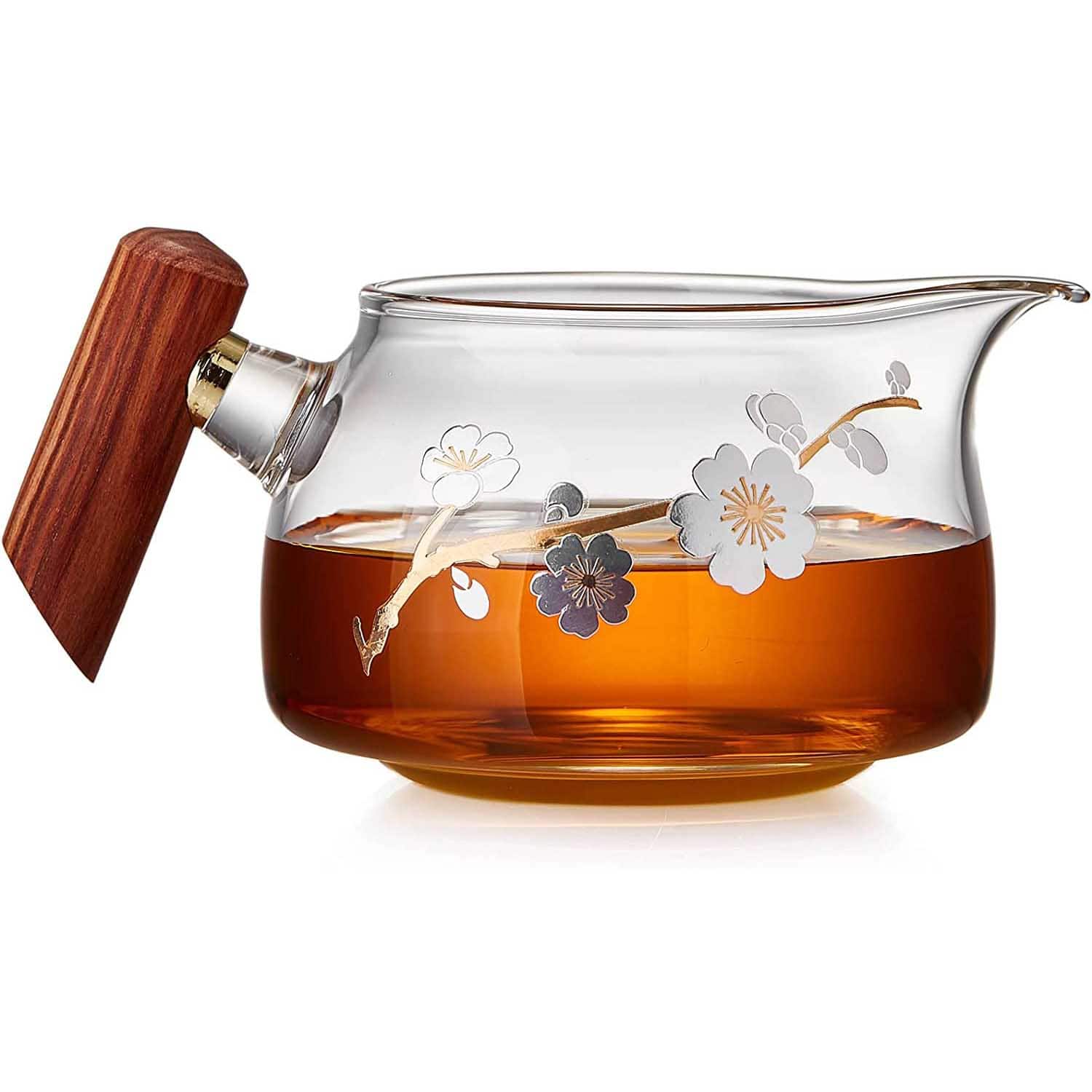 桃花茶海 耐熱ガラス公道杯 直火可 300ml 急須 透明 割れにくい 食洗機対応 ガラス茶海 水出し 茶ポッ..