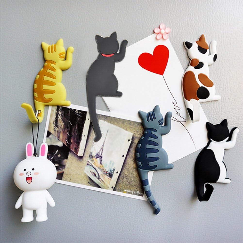 7点セット ネコしっぽ マグネットフック 7匹セット 猫柄 3D立体デザイン 飾りマグネット インテリア 冷..