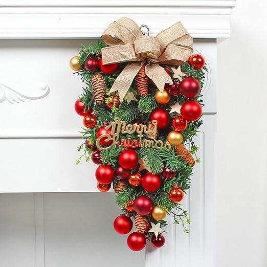 クリスマスリース 北欧風 玄関ドア フロア 壁飾り クリスマス飾リ 壁掛け 屋外 松かさ 松ぼっくり 鮮やかな ボリューム満点 レッド 癒し 家族用 職場用 定番デザイン クリスマスデコレーション 壁 リビング スワッグ ホテル 玄関 お店装飾のサムネイル