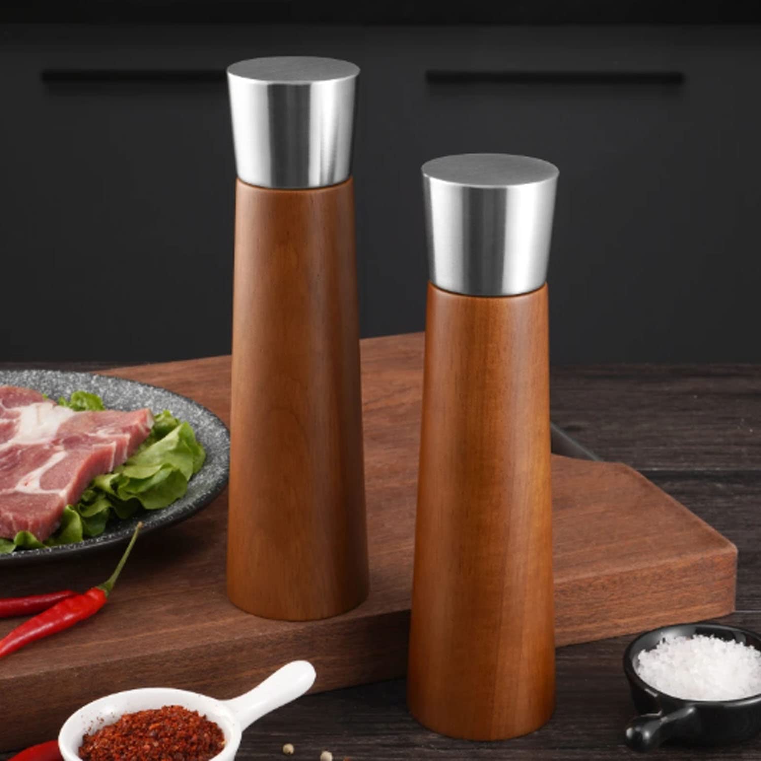 2本セット 木製手動スパイスミル ペ